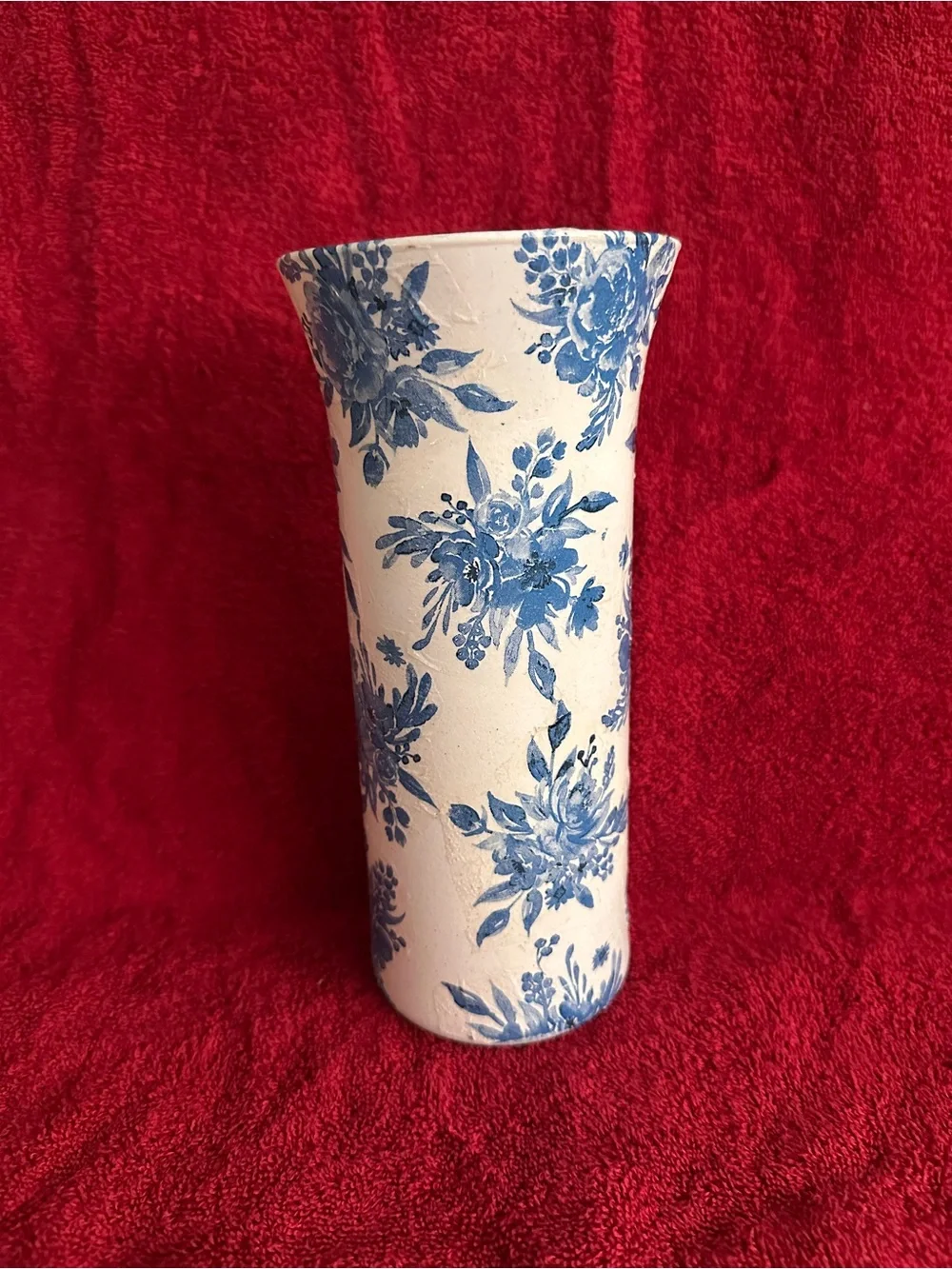 Hand Crafted Blue and White Floral Glass Vase